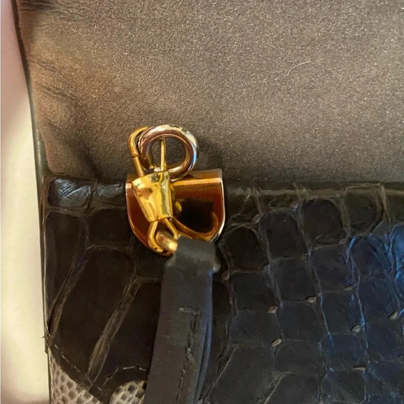 Vintage Carlo Fiori of Italy Purse Shoulder / Clutch Grays/Browns Reptile Skin - Picture 6 of 11